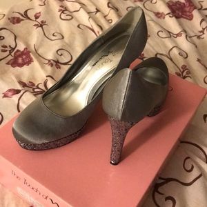 Satin silver high heels